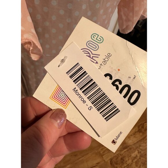 Lularoe Monroe Kimono Size S NWT Pink White Polka Dot Black Fringe Cover Up Disn - Picture 7 of 8